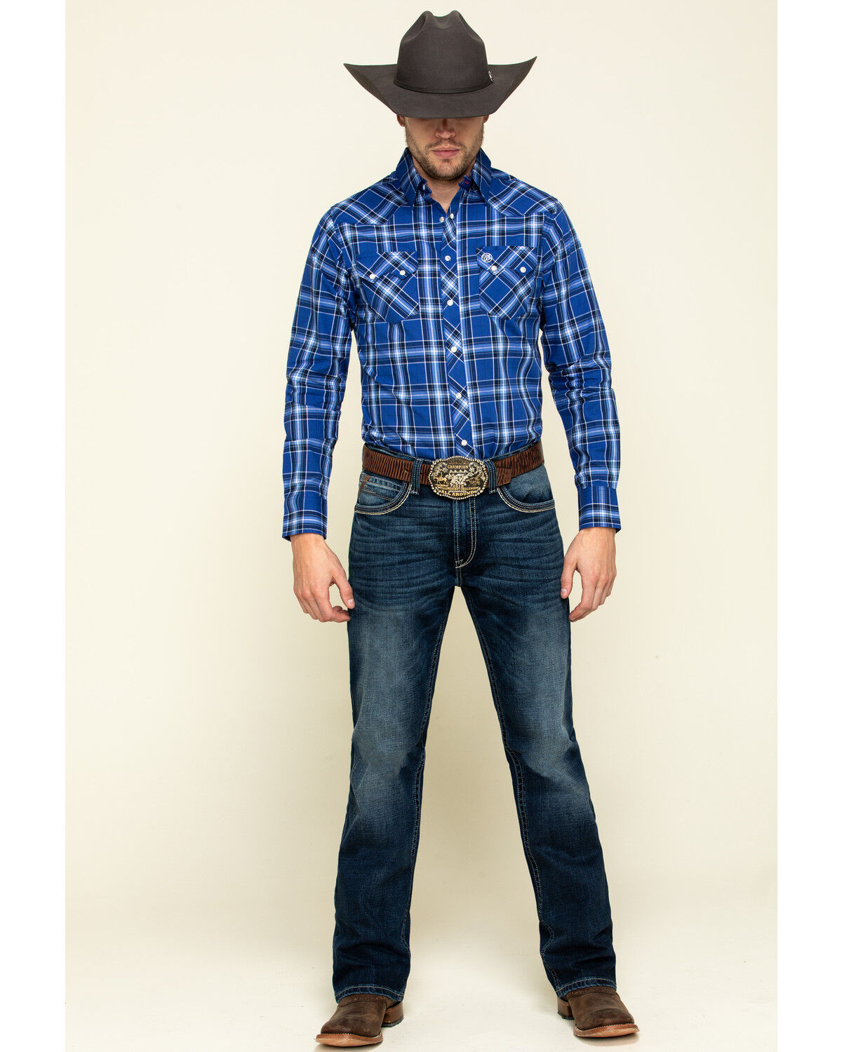 Blue Plaid Long Sleeve Western Shirt