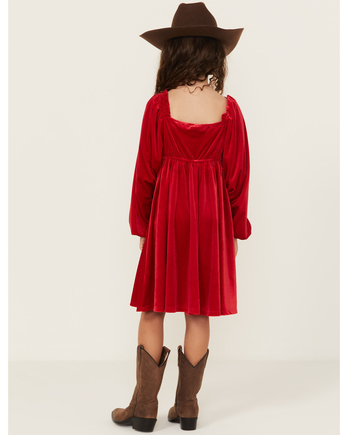 Image #4 - Trixxi Girls' Velvet Baby Down Bow Long Sleeve Dress, Red, hi-res