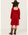 Image #4 - Trixxi Girls' Velvet Baby Down Bow Long Sleeve Dress, Red, hi-res