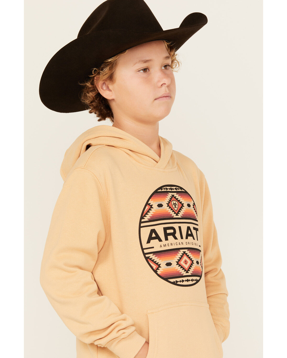 Image #2 - Ariat Boys' Boot Barn Exclusive Canyon Graphic Hooded Sweatshirt, Sand, hi-res