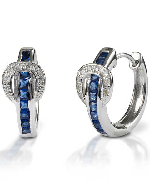 Image #1 -  Kelly Herd Women's Blue Contemporary Buckle Hoop Earrings , Silver, hi-res