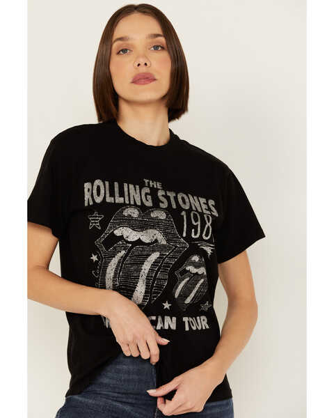 People Of Leisure Women's Rolling Stones 1981 American Tour Glitter Short Sleeve Graphic Tee, Black, hi-res