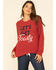 PJ Salvage Women's Brick Lets Get Toasty Graphic Long Sleeve Top, Red, hi-res