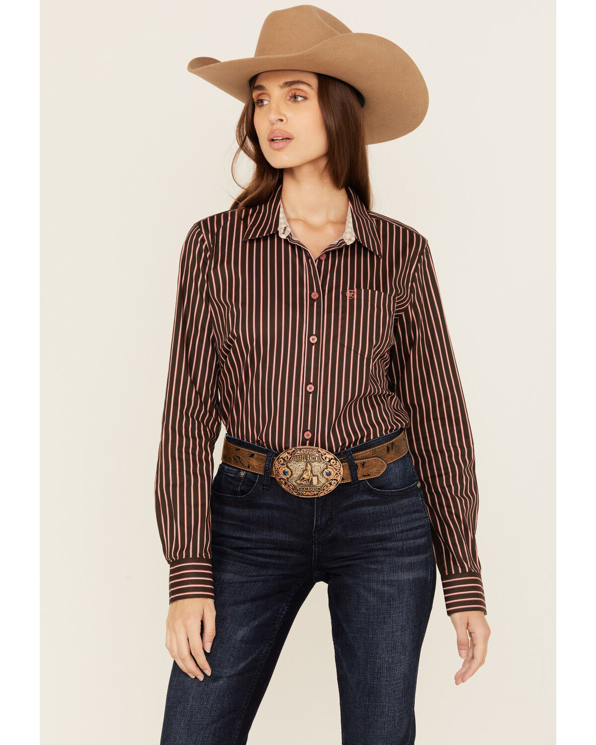 Image #1 - Ariat Women's Kirby Striped Long Sleeve Button-Down Stretch Western Shirt, Brown, hi-res