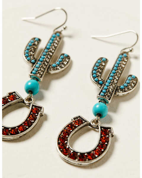 Image #2 - Shyanne Women's Cactus Horseshoe Dangle Earrings, Silver, hi-res