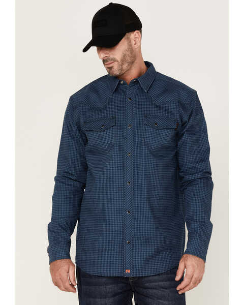 Cody James Men's FR Houndstooth Check Long Sleeve Snap Work Shirt , Medium Blue, hi-res