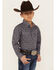 Image #2 - Roper Boys' Amarillo Ornate Geo Print Long Sleeve Snap Western Shirt, Grey, hi-res