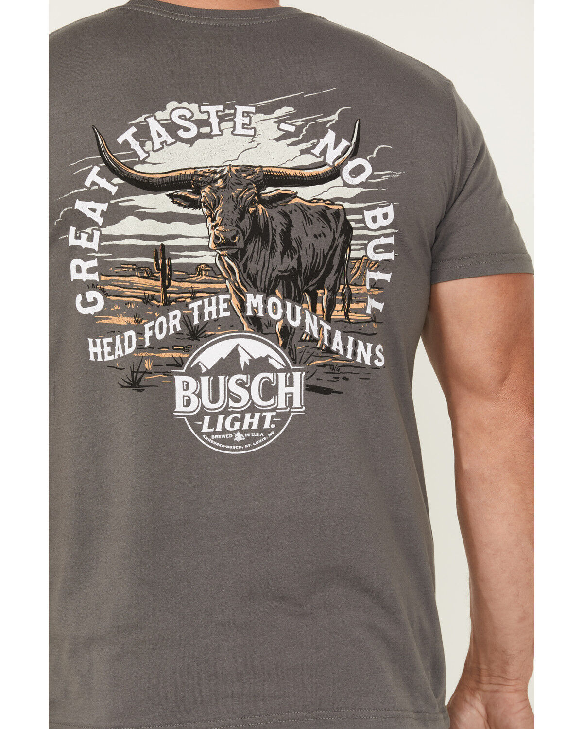Image #4 - Buckwear Men's Busch No Bull Short Sleeve Graphic T-Shirt, Charcoal, hi-res