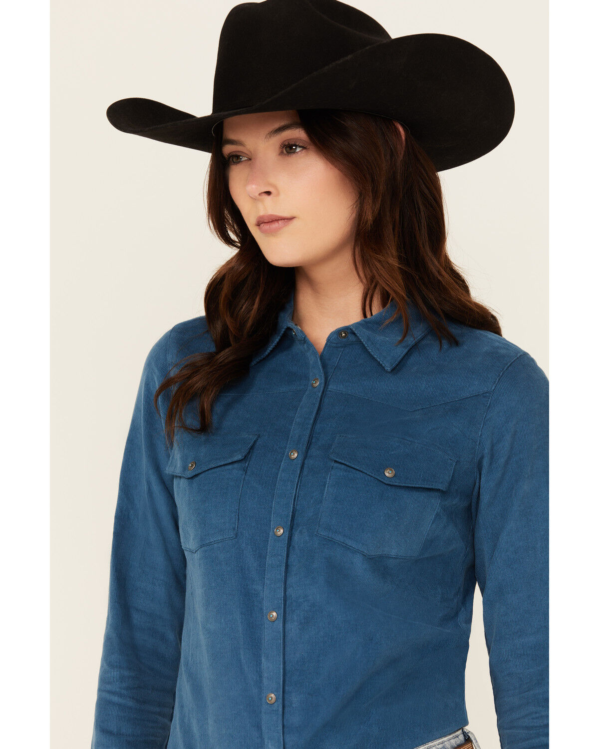Image #2 - Shyanne Women's Wale Corduroy Long Sleeve Snap Western Shirt, Royal Blue, hi-res