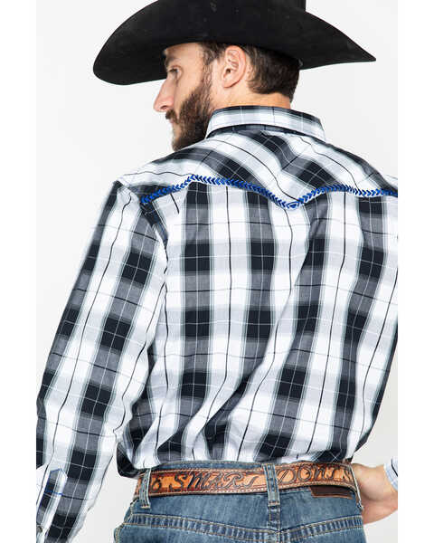 Image #2 - Cowboy Hardware Men's Block Plaid Print Long Sleeve Snap Western Shirt , Black, hi-res