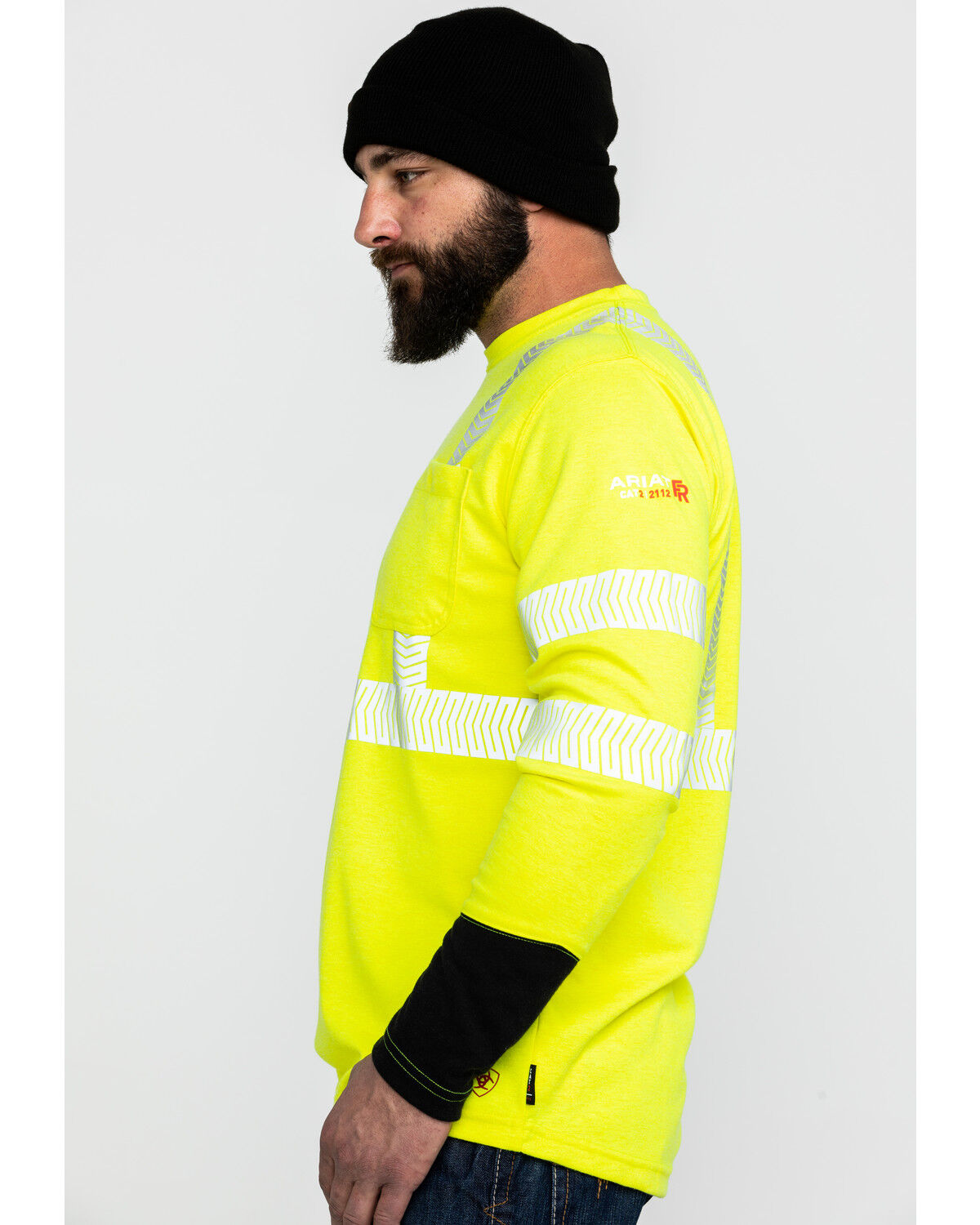 Image #3 - Ariat Men's FR Crew Hi-Vis Long Sleeve Work Shirt, Yellow, hi-res