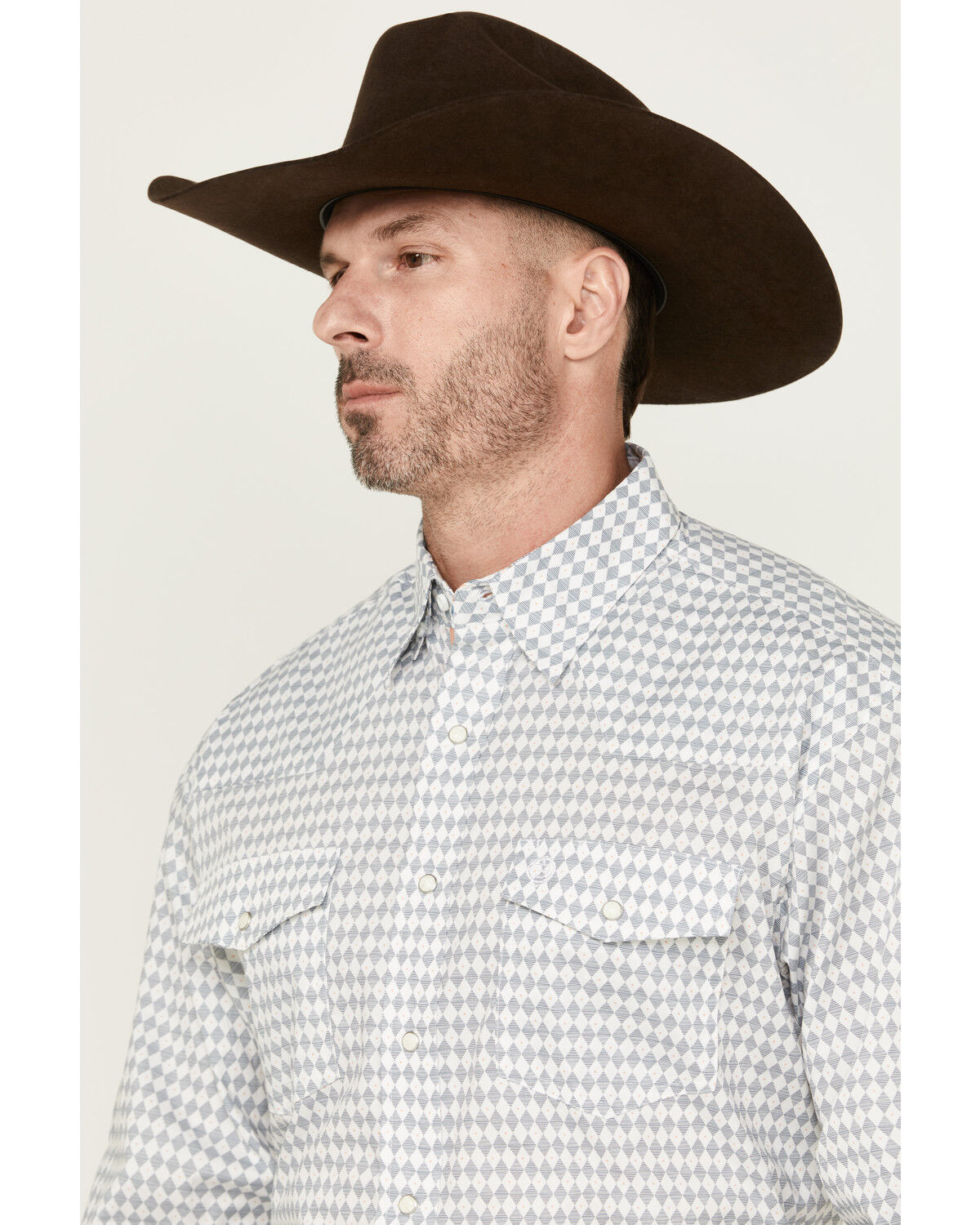 Image #2 - George Strait by Wrangler Men's Diamond Geo Print Long Sleeve Snap Stretch Western Shirt, White, hi-res
