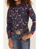 Image #3 - Ariat Girls' Ropey Rose Print Long Sleeve Shirt, Navy, hi-res