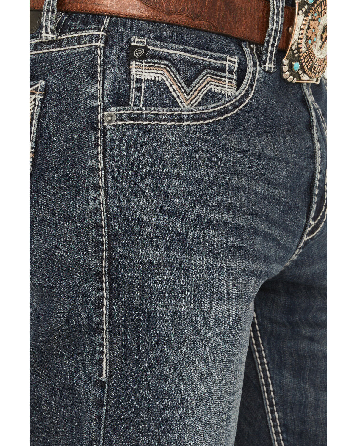 Image #2 - Rock & Roll Denim Men's Dark Wash Tapered Bootcut Stretch Denim Jeans, Dark Wash, hi-res