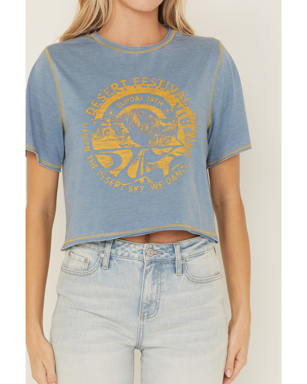 Image #3 - Cleo + Wolf Women's Desert Festival Short Sleeve Graphic Tee, Steel Blue, hi-res