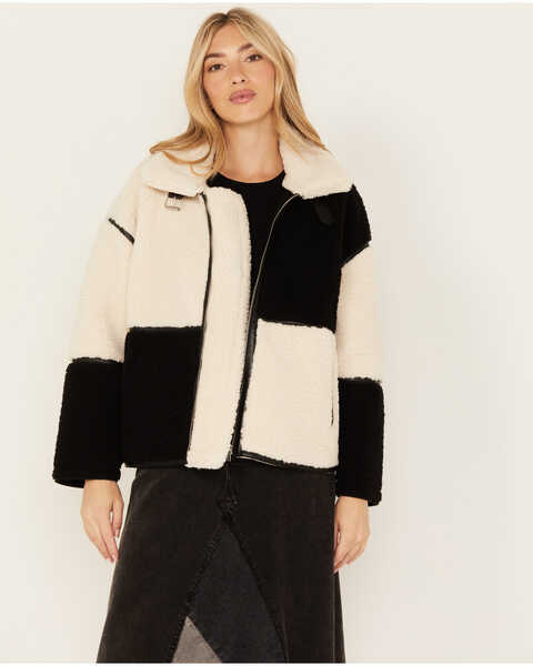 Revel Women's Color Block Fleece Zip Up Jacket, Black/white, hi-res