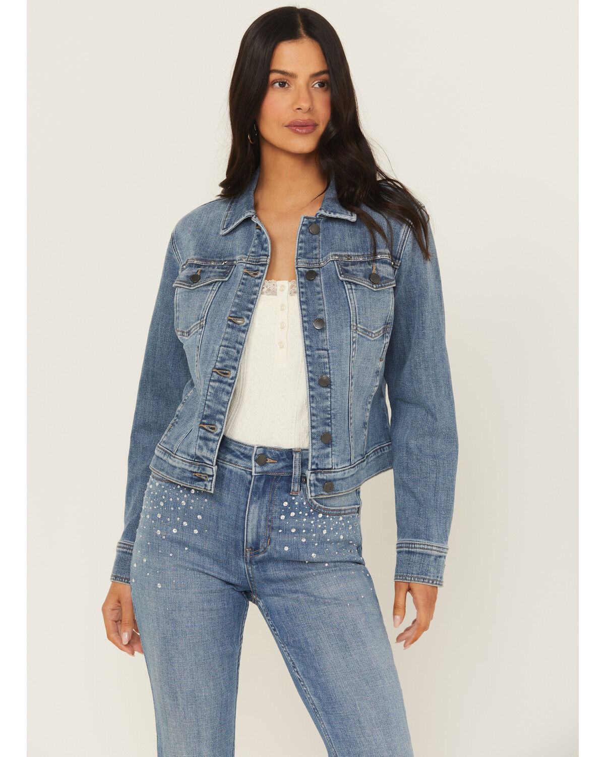 Image #2 - Idyllwind Women's Idlewild Novelty Denim Trucker Jacket, Medium Wash, hi-res