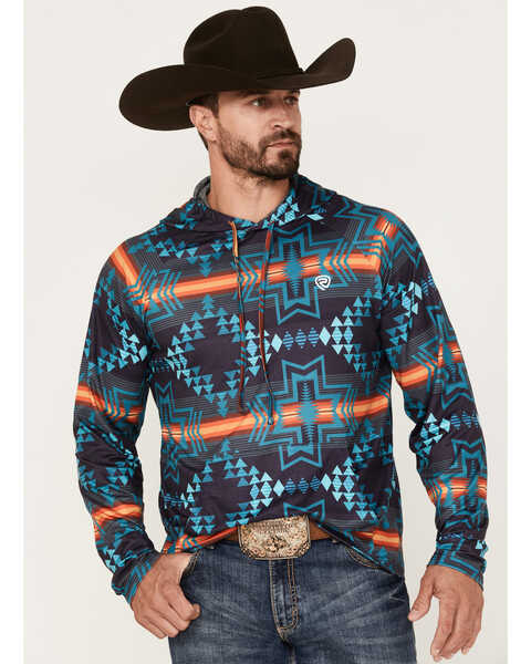 Rock & Roll Denim Men's Southwestern Stripe Print Hooded Sweatshirt, Multi, hi-res