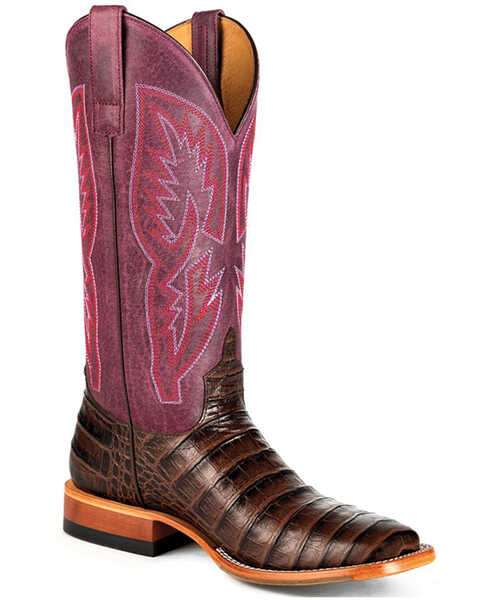 Macie Bean Women's With All My Bite Caiman Print Tall Western Boots - Square Toe, Chocolate, hi-res