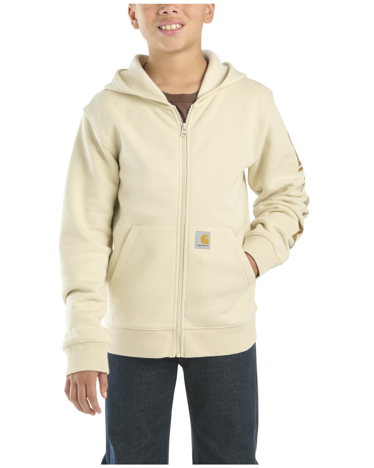 Image #1 - Carhartt Little Boys' Full Zip Hooded Jacket, Cream, hi-res