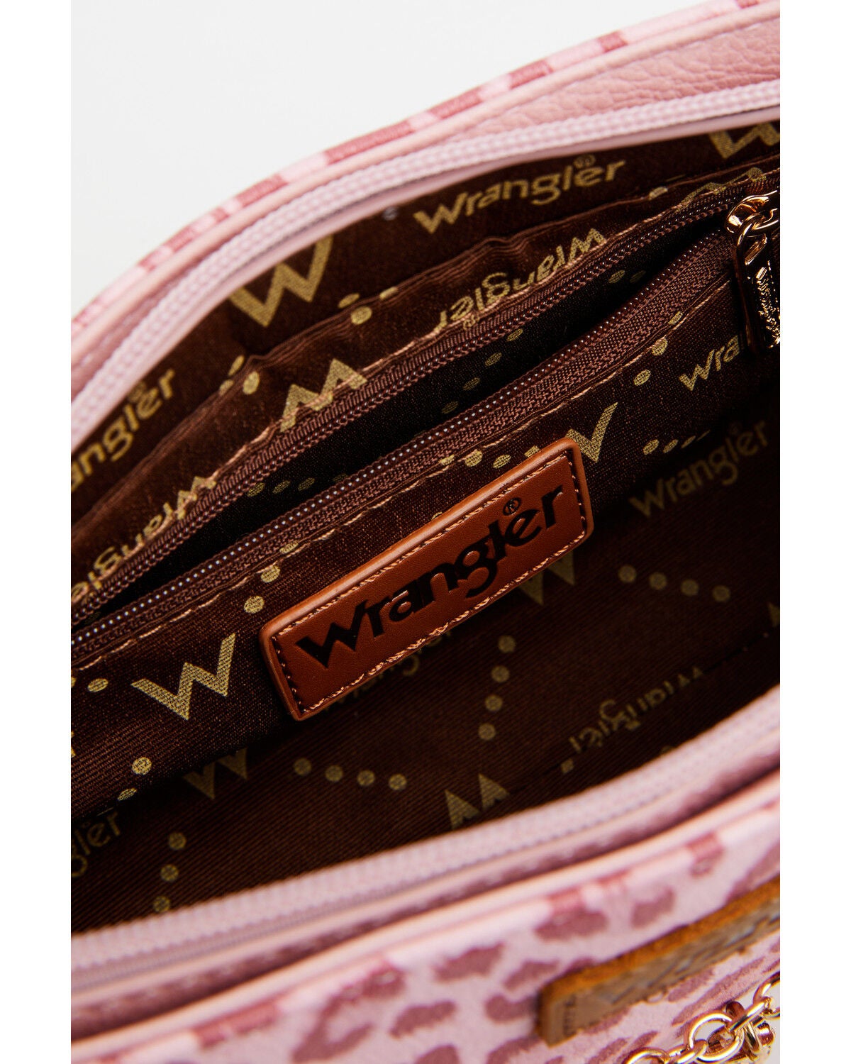 Image #3 - Wrangler X Boot Barn Women's Leopard Print Shoulder Bag with Chain, Pink, hi-res