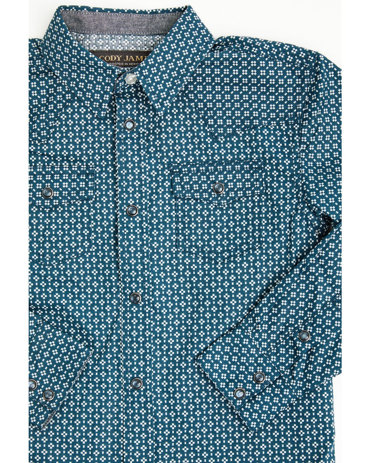 Image #2 - Cody James Toddler Boys' Bourbon Geo Print Long Sleeve Pearl Snap Western Shirt, Navy, hi-res