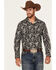 Image #1 - Rock & Roll Denim Men's Floral Print Long Sleeve Snap Stretch Western Shirt, Black, hi-res