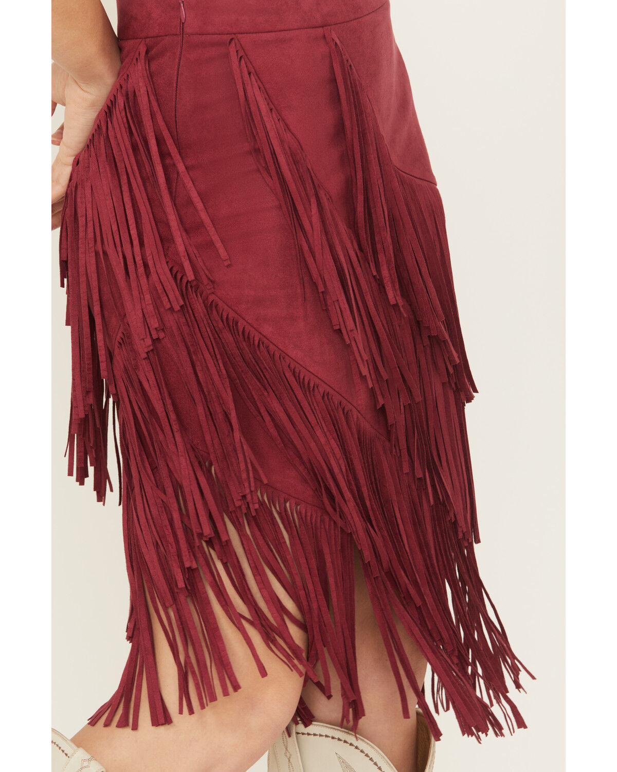 Image #3 - Idyllwind Women's Tina Faux Suede Fringe Midi Skirt, Maroon, hi-res