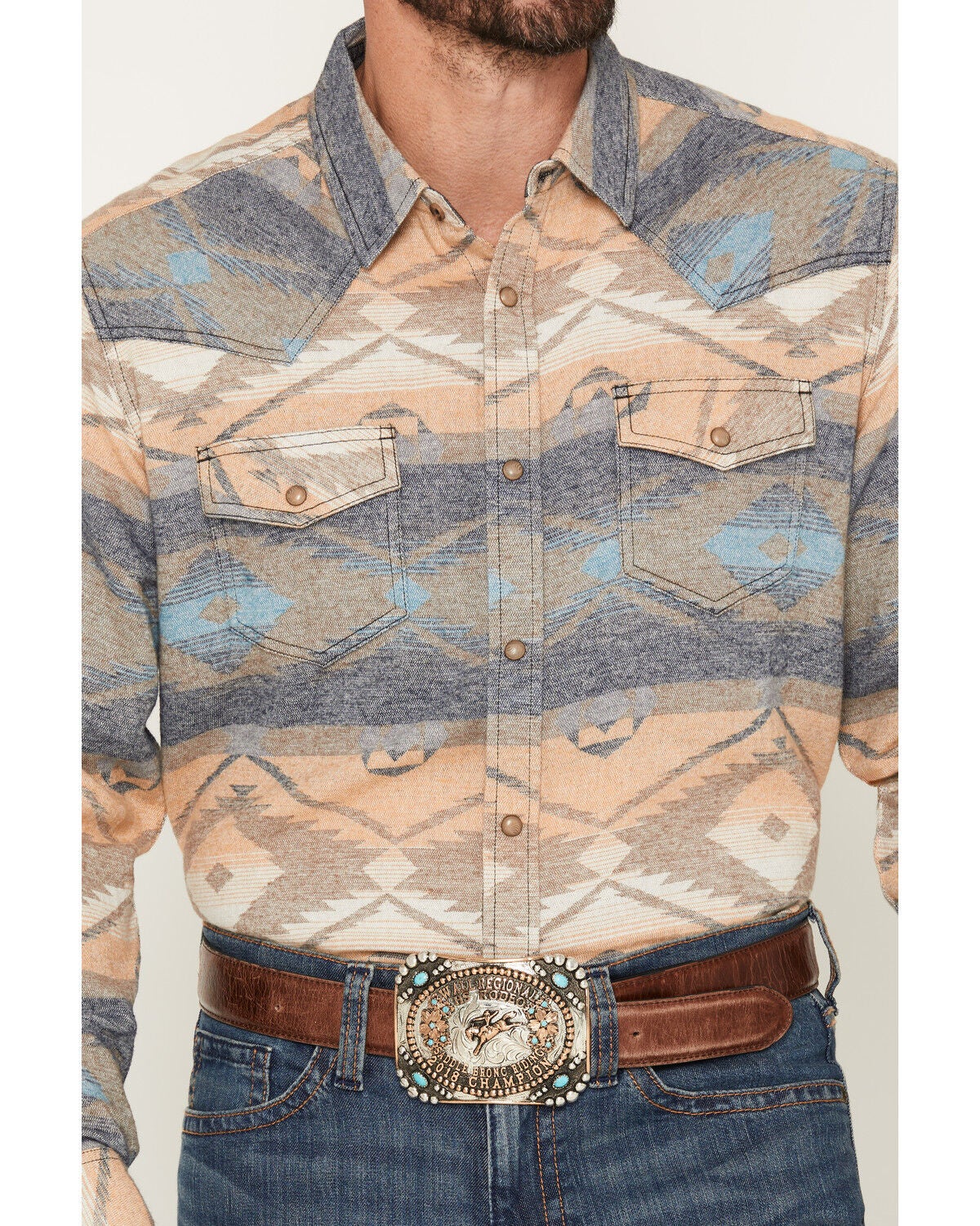 Image #3 - Cody James Men's Arrow Bear Southwestern Print Long Sleeve Snap Flannel Shirt - Tall, Multi, hi-res