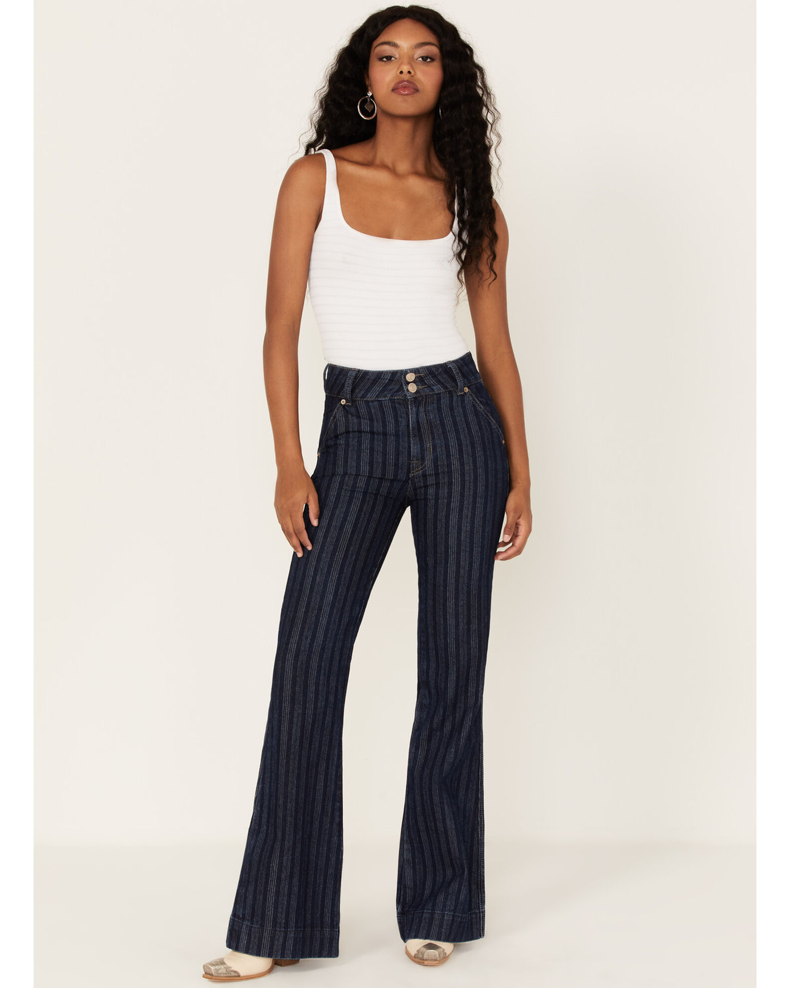 Rock & Roll Denim Jacquard Dark Wash High Rise Trouser Jeans - Country Outfitter