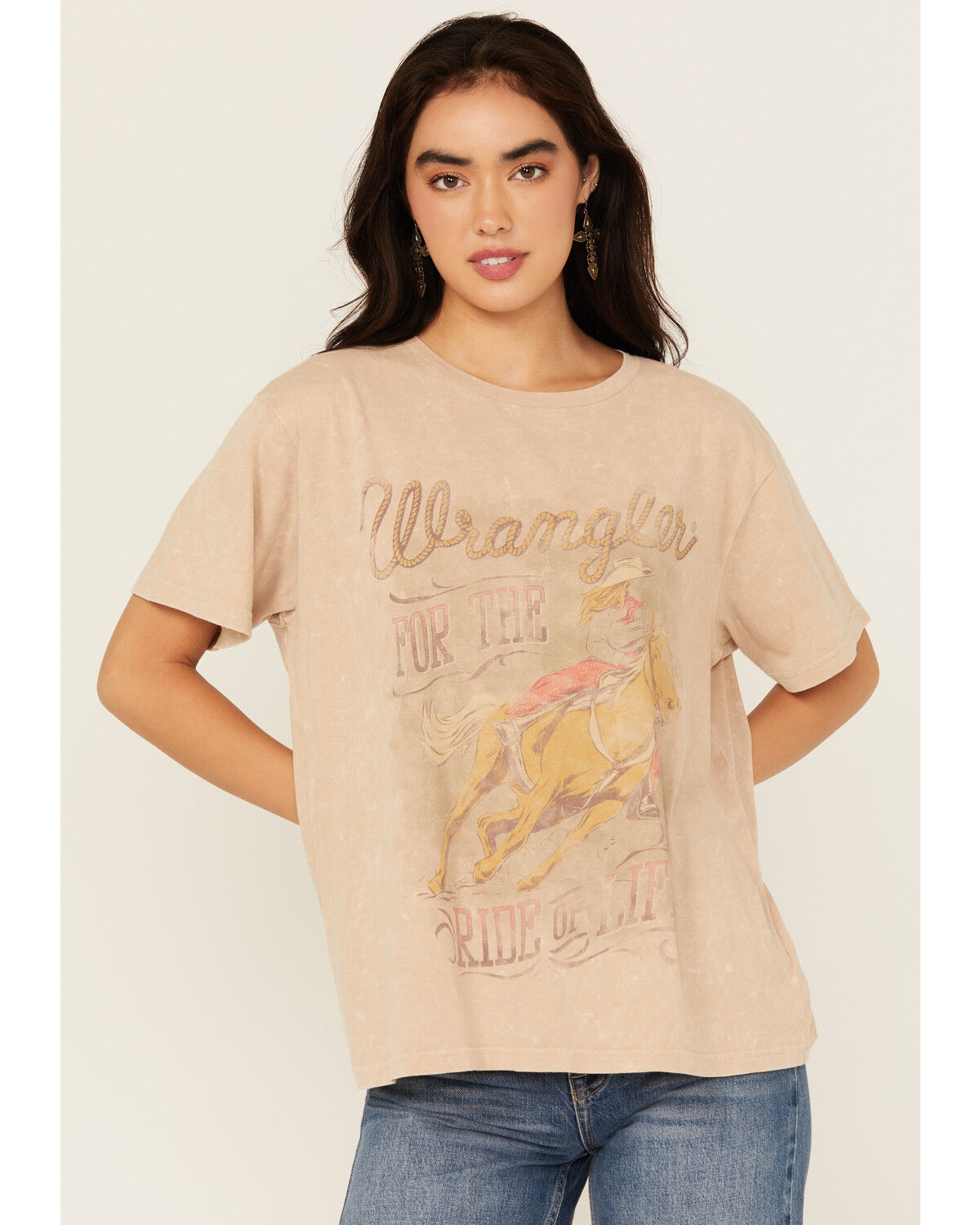 Image #1 - Wrangler Women's Ride Of Life Short Sleeve Graphic Tee, Beige, hi-res