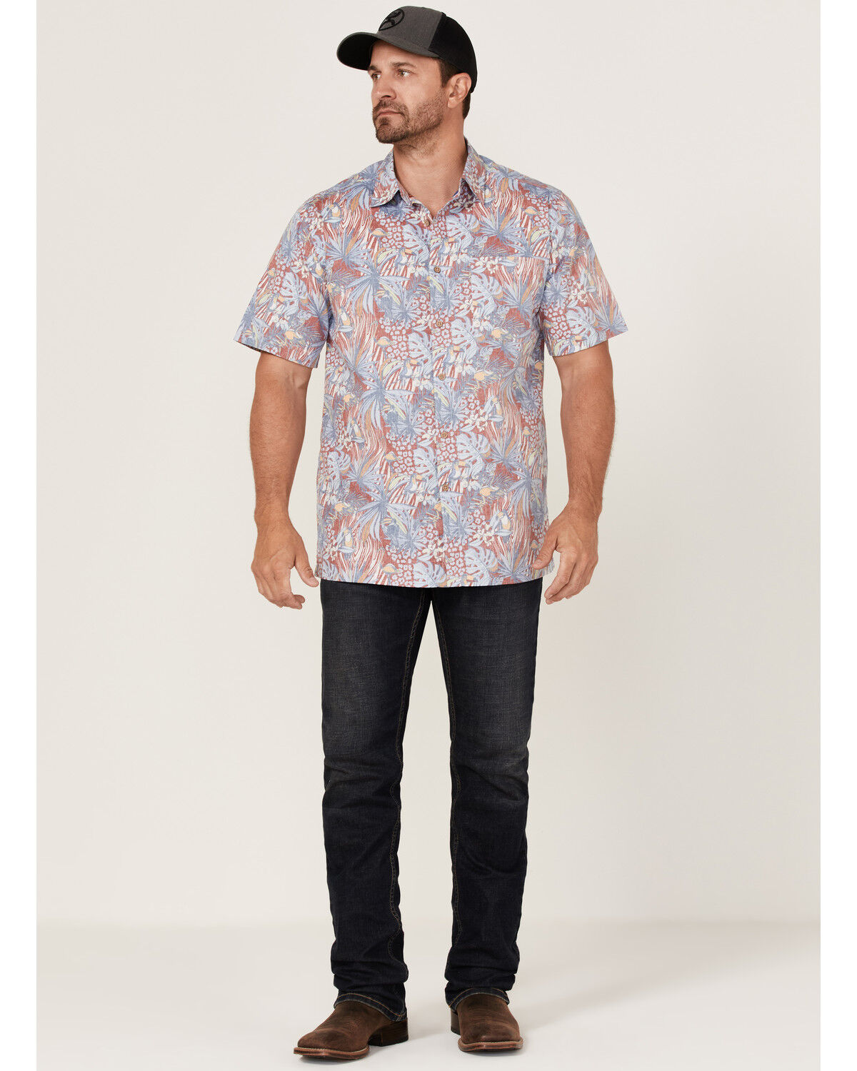 Image #2 - Scully Men's Birds Of Paradise Floral Print Short Sleeve Button Down Western Shirt, Red, hi-res