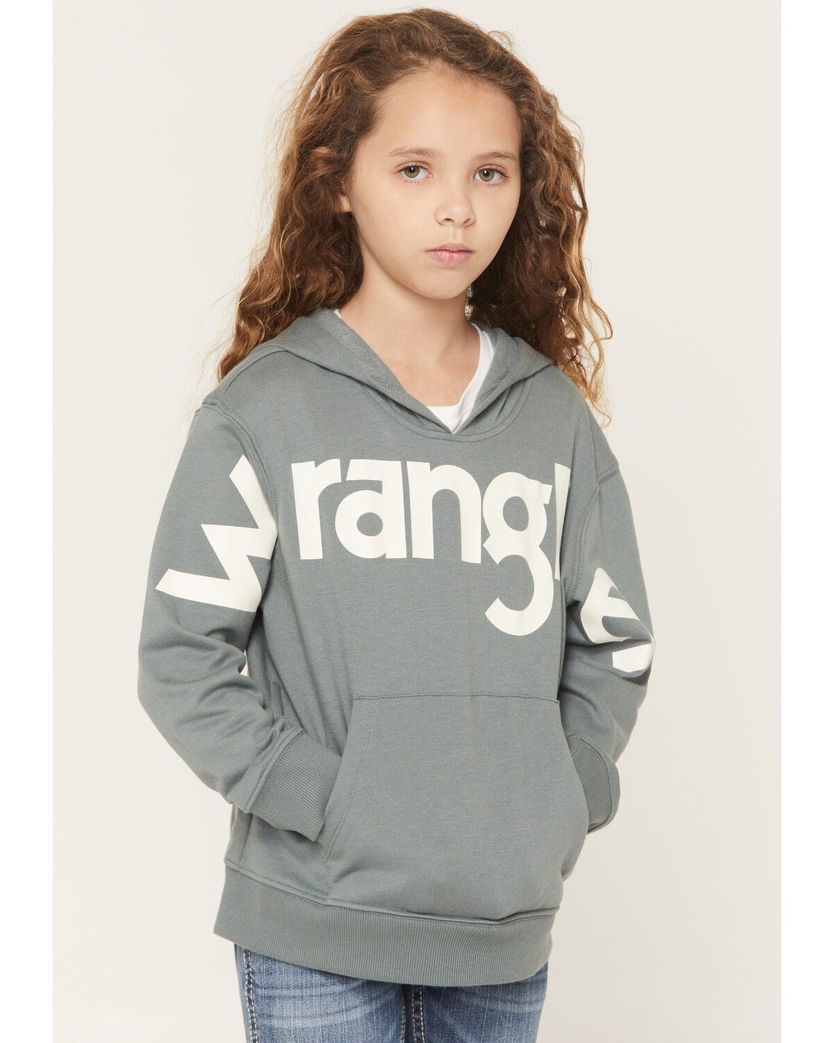 Image #1 - Wrangler Girls' Bold Logo Hoodie, Teal, hi-res