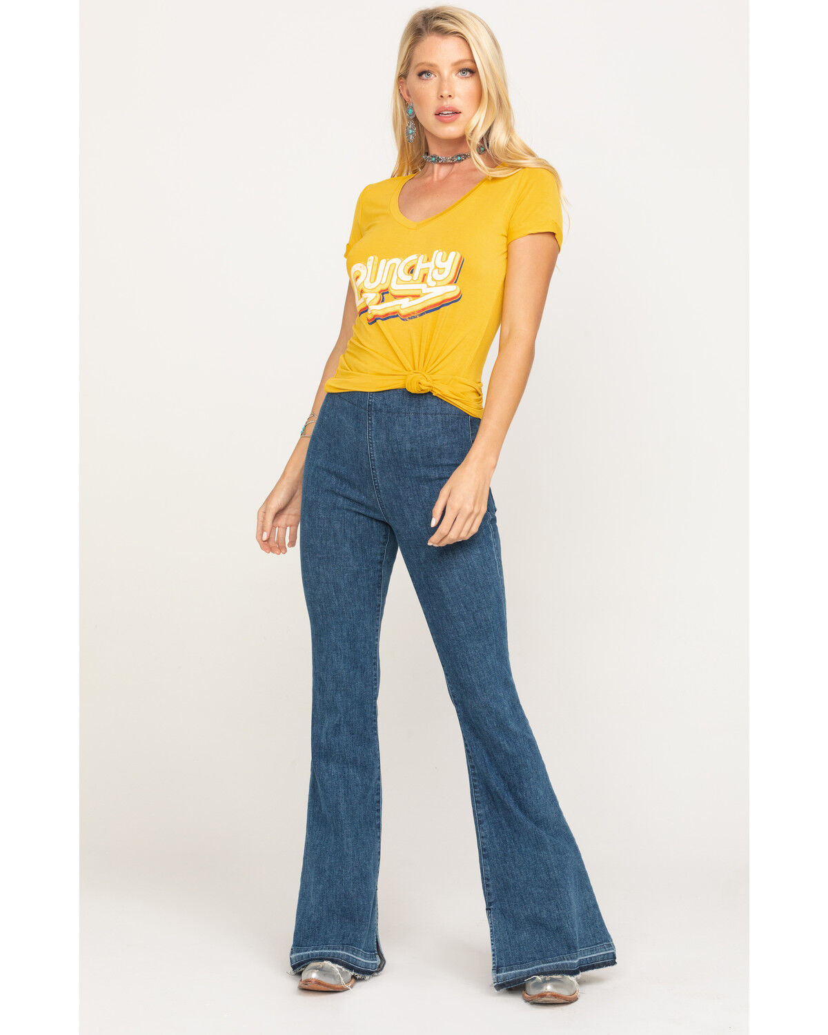 Image #6 - Rock & Roll Denim Women's V-Neck Punchy Graphic Tee, Dark Yellow, hi-res
