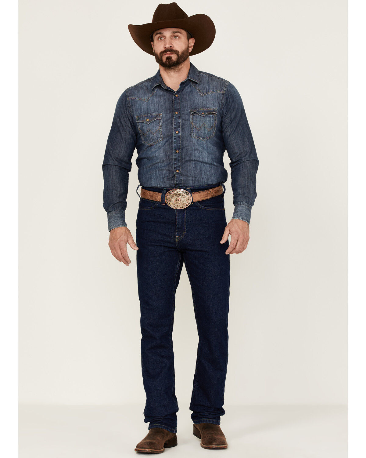 Image #1 - Blue Ranchwear Men's Bucking Horse Dark Wash Rigid Slim Straight Jeans, Dark Wash, hi-res