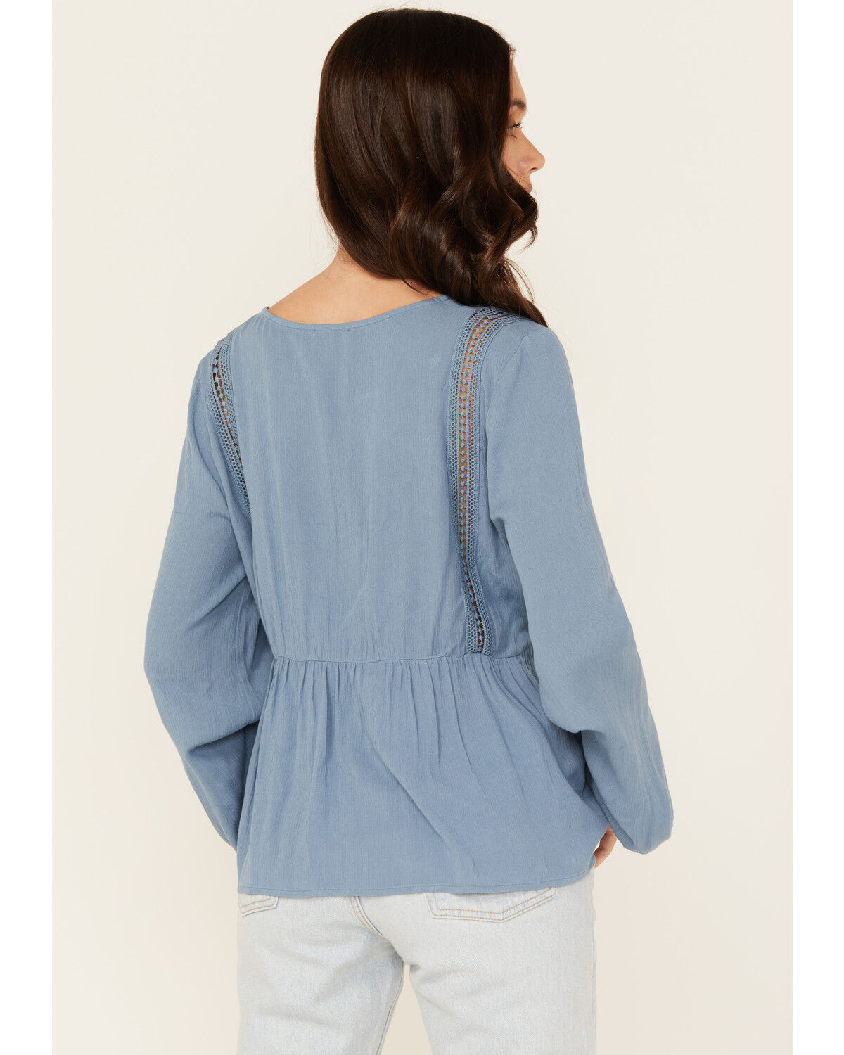 Image #4 - Wild Moss Women's Crochet Trim Top, Blue, hi-res