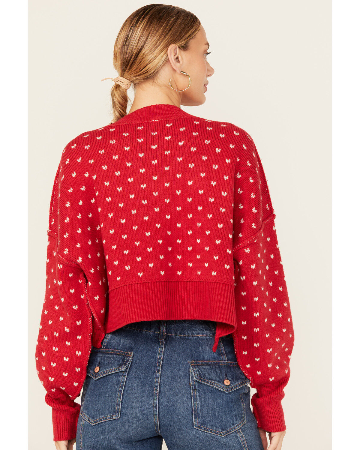 Image #4 - Free People Women's Easy Street Solid Cropped Sweater, Red, hi-res