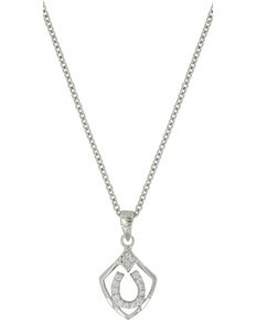 Montana Silversmiths Women's Shielded In Horseshoes Necklace , Silver, hi-res