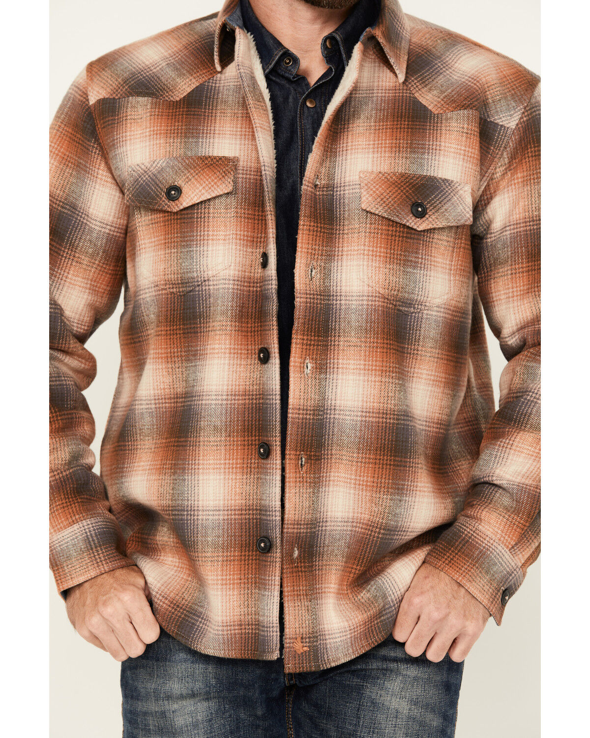 Image #3 - Cody James Men's Caliente Plaid Print Sherpa Lined Button-Down Shirt Jacket, Tan, hi-res