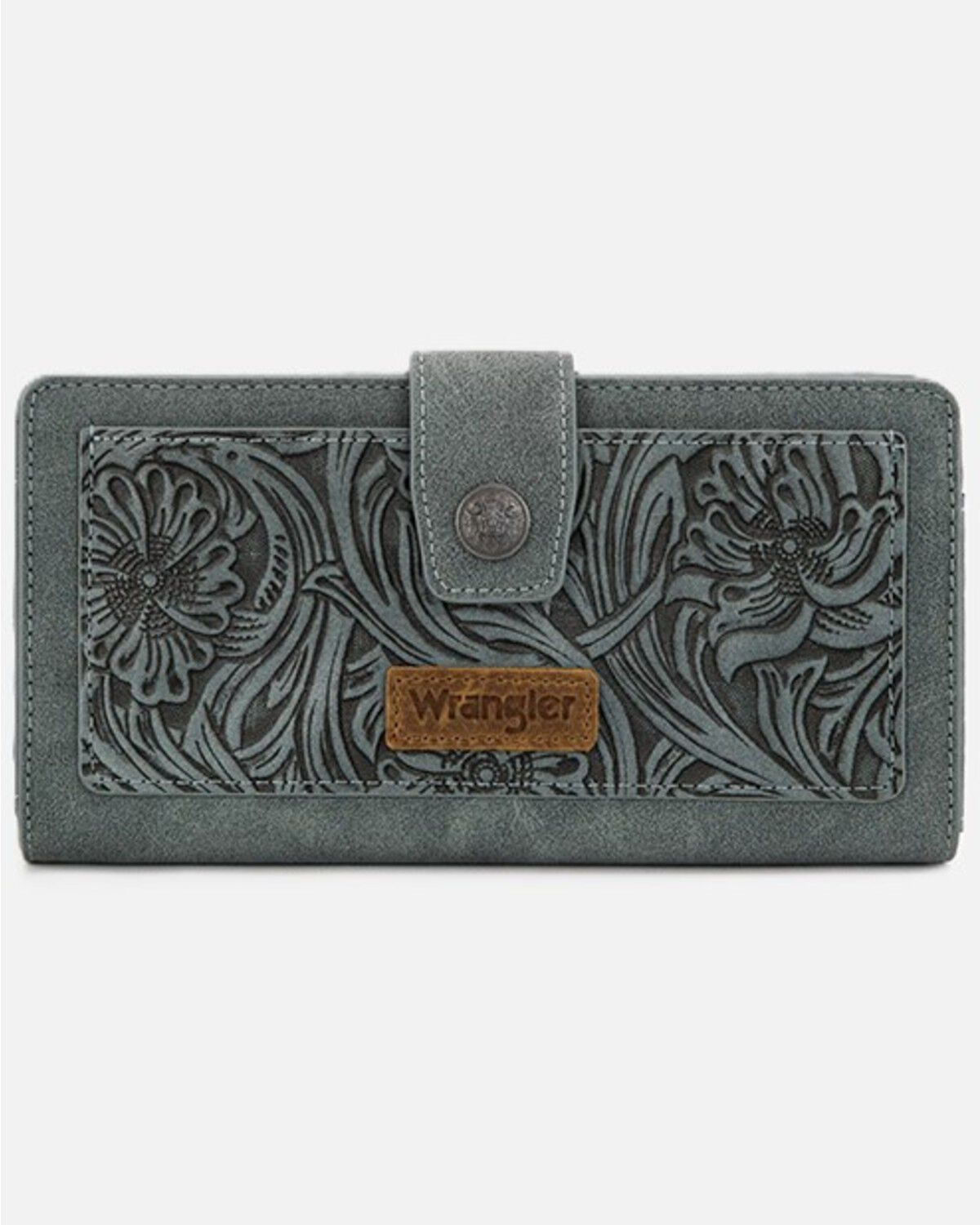Wrangler Women's Floral Tooled Wallet, Blue, hi-res