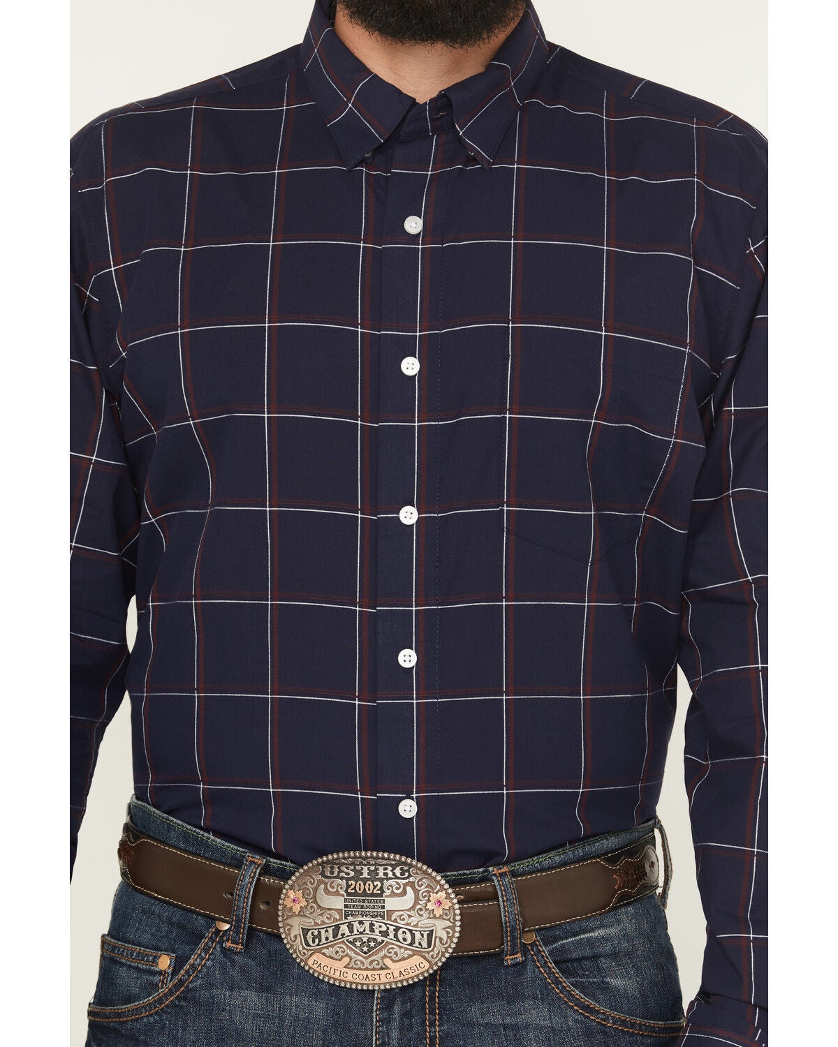 Image #3 - Wrangler X Cody Johnson Men's Plaid Print Long Sleeve Button-Down Western Shirt - Tall, Navy, hi-res