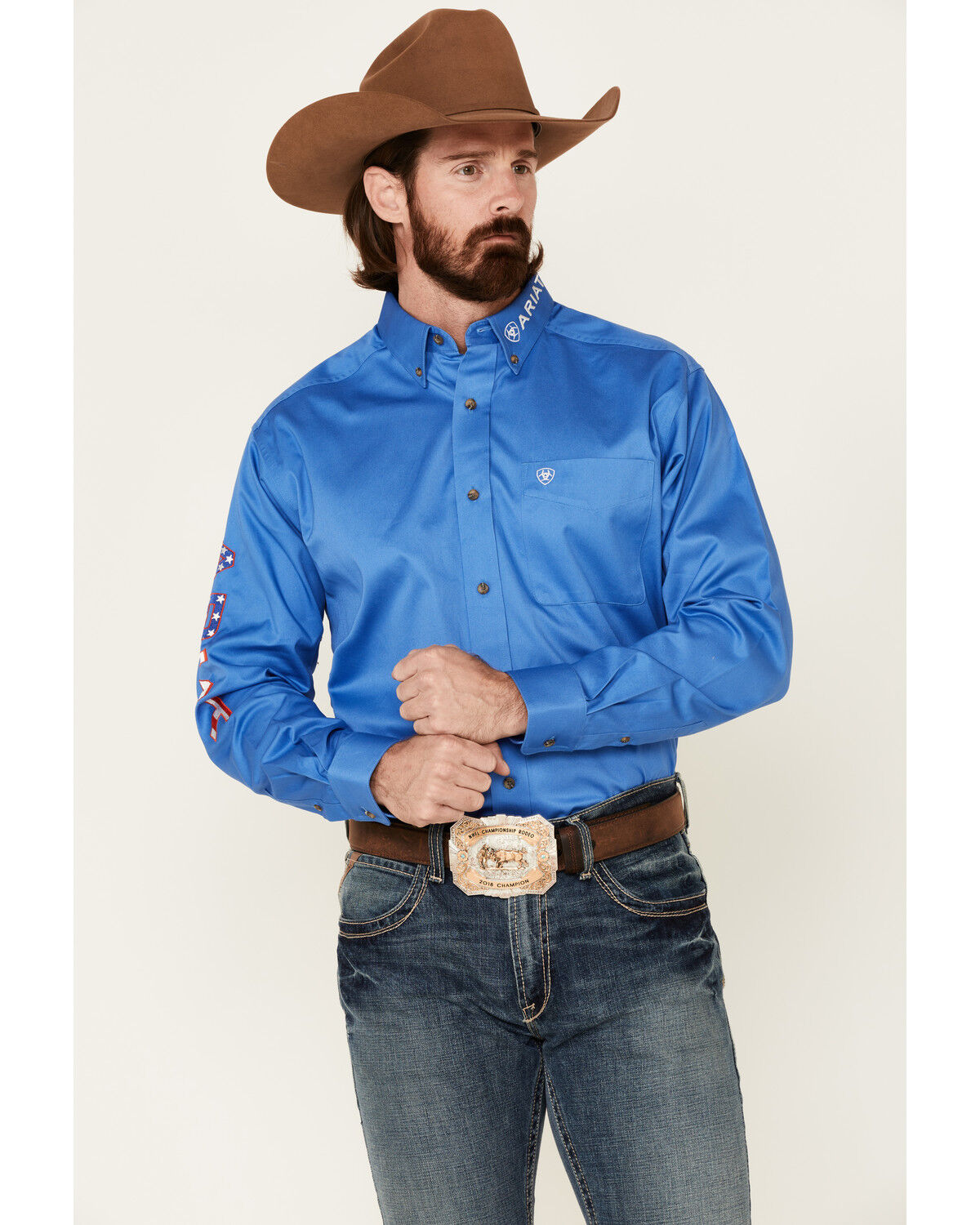 Image #1 - Ariat Men's Blue Team Logo Button Long Sleeve Western Shirt, , hi-res