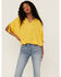 Image #1 - Miss Me Women's Mustard Button Front Embroidered Tassel Trim Top, Yellow, hi-res