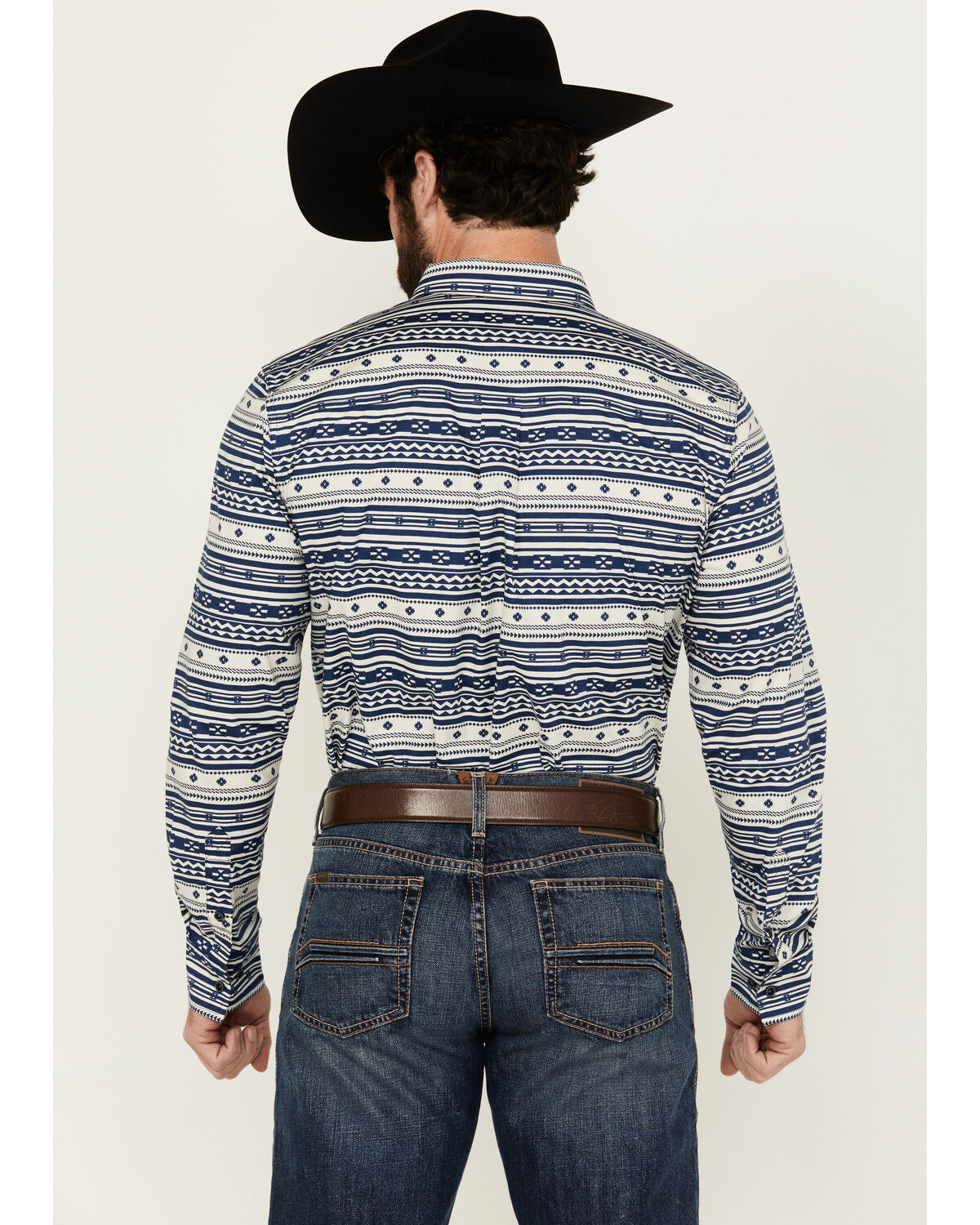 Image #4 - Cody James Men's Falcon Southwestern Striped Print Long Sleeve Button-Down Stretch Western Shirt, Blue, hi-res