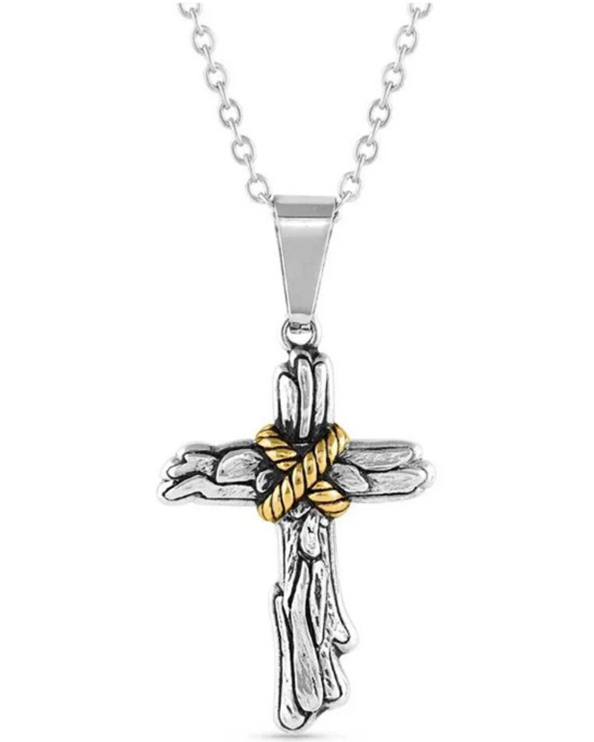 Image #1 - Montana Silversmiths Men's Rugged Faith Cross Necklace, Silver, hi-res