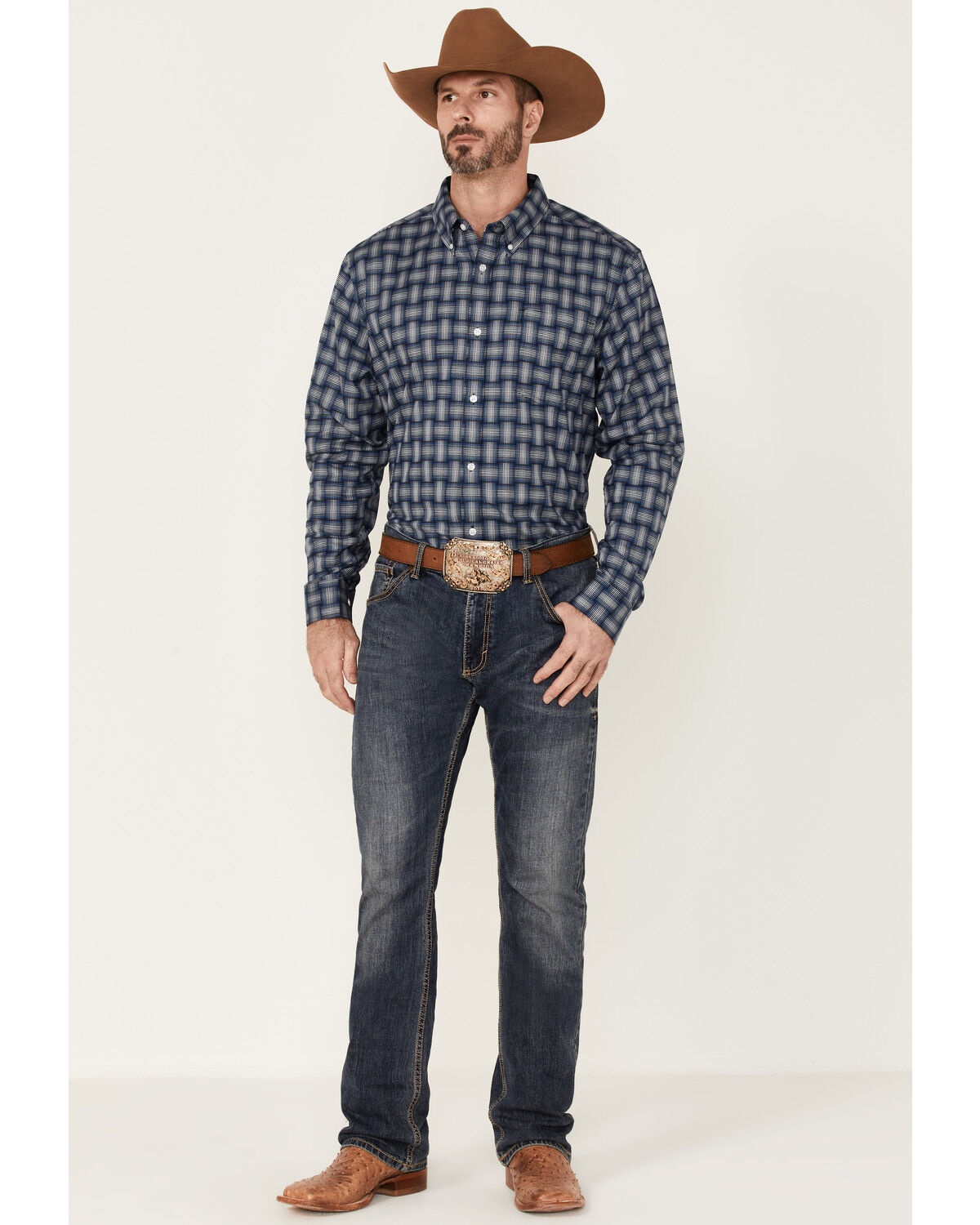 Image #2 - Cody James Core Men's Wicker Small Plaid Long Sleeve Button Down Western Shirt, Blue, hi-res