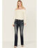 Image #3 - Grace in LA Women's Dark Wash Mid Rise Floral Pocket Bootcut Stretch Denim Jeans, Medium Wash, hi-res