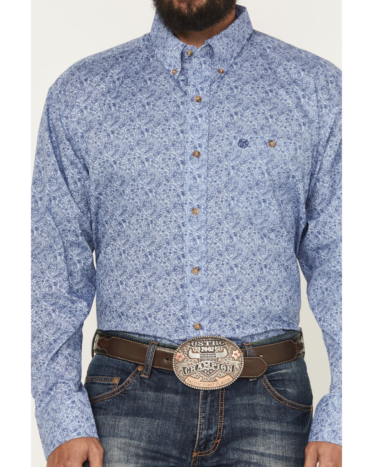 Image #3 - Wrangler Men's Paisley Print Long Sleeve Button-Down Stretch Western Shirt, Blue, hi-res