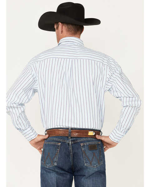 Image #4 - George Strait by Wrangler Men's Striped Long Sleeve Button Down Western Shirt , Blue, hi-res