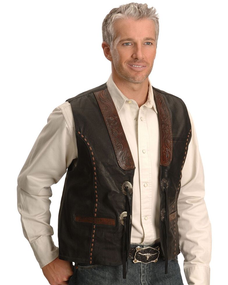 Kobler Tooled Leather Vest, Black, hi-res